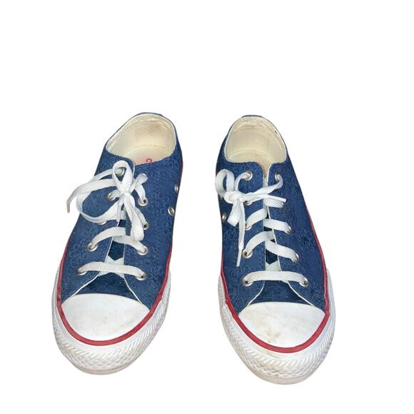 Women’s Converse Low Navy Eyelet Sneakers with Red Trim-size 6 - Picture 2 of 8